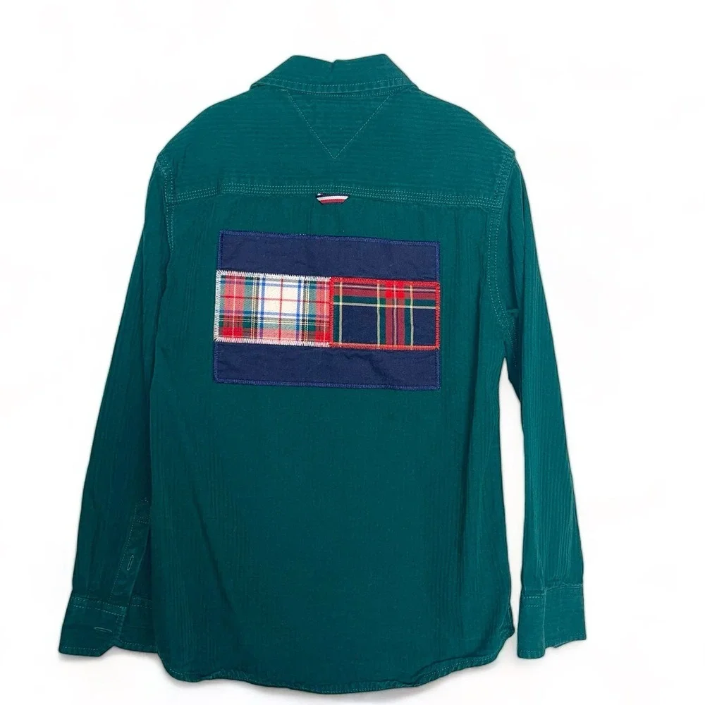 Tommy Hilfiger Green Long Sleeve Button Down Boy Shirt Size 8-10